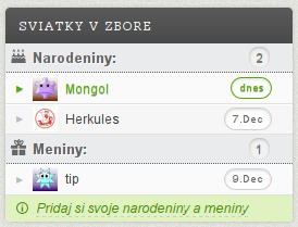 Ukážka widgetu meniny/narodeniny